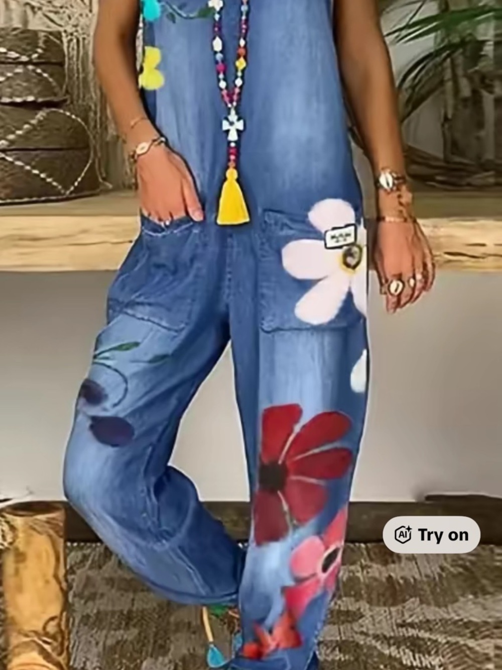 Blue Denim Floral Women’s Overalls